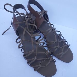 Vince Woman's Beaumont Knotted Leather Gladiator Strappy Sandals Brown Sz 10M